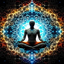 Abstract Fractal Yoga Meditation Man Woman In Universe Cosmic Space Energy Stylized Symbolic Realistic Image