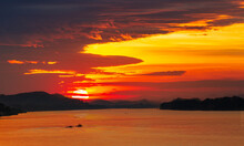 View Of The Mekong River And Mountains In The Evening,Beautiful View Of The Mekong River In The Evening,sunset Laodscape In Vientiane Laos