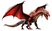 Red Powerful Dragon With Big Wings And Legs Isolated On Transparent Background - Generative AI