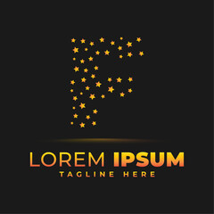 Wall Mural - Gradient f letter pattern logo template with golden stars