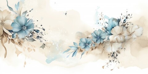 Wall Mural - Beautiful abstract beige blue off-white watercolor floral design background. beautiful Generative AI AIG32