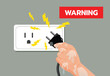 © ppdesign - Wet hands plugging in the power, waring, Dangerous from water danger to life and property , safety first