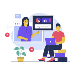 Wall Mural - Vector of online learning illustration. Flat vector illustration isolated on white background