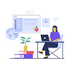 Wall Mural - Vector of online learning classroom. Flat vector illustration isolated on white background