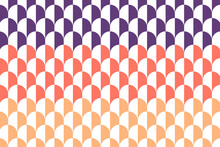 Stylish Colorful Art Deco Scallops Wallpaper Vector Illustration. Purple, White, Red And Orange Fish Scales Japanese Pattern. Oval Oblong Circles Geometric Shape Structure. 