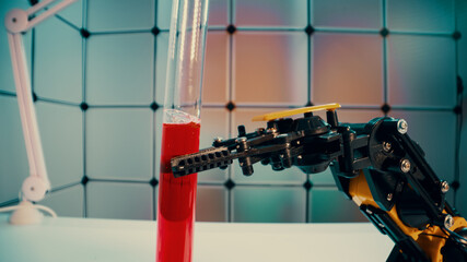 Sticker - a robot holds a sample of a chemical substance