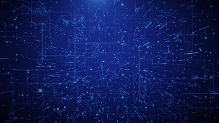 Digital Cyberspace with Particles and Digital Data Network Connections. cyber technology big data digital line wave business concept, blue tech line light, ceremony party performance background video.