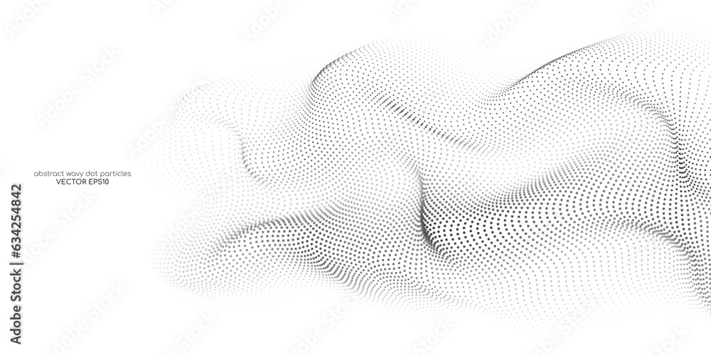 Flowing dots particles wave pattern black isolated on white background ...