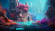 underwater palace constructed entirely from colorful coral formations