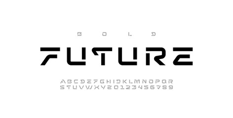 Wall Mural - tech font, digital alphabet, thin latin letters a, b, c, d, e, f, g, h, i, j, k, l, m, n, o, p, q, r