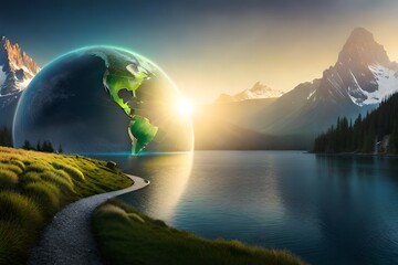Wall Mural - Earth green energy concept generated by AI tool