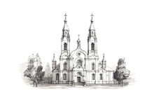 Catholic Church Hand Drawn Sketch. Vector Illustration Design.