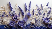 Closeup Purple Lavender Bas-relief On White Background