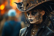 Bewitching Delight: Woman Makeup in Halloween Witch Parade.