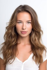 Wall Mural - portrait of an attractive young woman posing against a white background