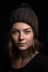 Poster - portrait of a beautiful young woman wearing a beanie