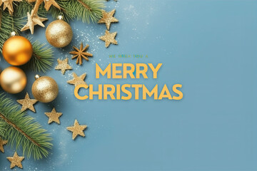 Wall Mural - Christmas Greeting Card on a Blue Background