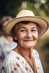 Wall Mural - summer, portrait and senior woman with family for happiness, love and care in nature