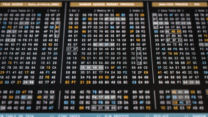 Wall Mural - computer memory code encryption technology for high security. big data analysis process in low level