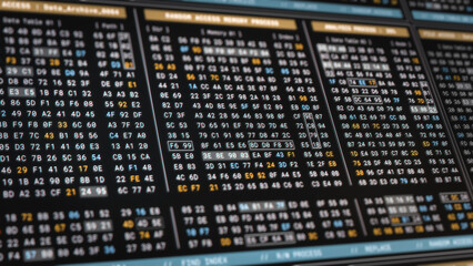 Wall Mural - computer memory code encryption technology for high security. big data analysis process in low level