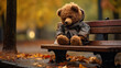 a bear in an atmosphere of loneliness rain and autumn depression