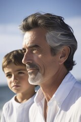 Sticker - portrait of a boy and his father at the beach