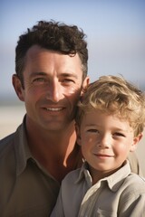 Sticker - portrait of a boy and his father at the beach