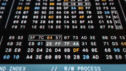 Wall Mural - computer memory code encryption technology for high security. big data analysis process in low level