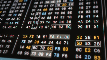 Wall Mural - computer memory code encryption technology for high security. big data analysis process in low level