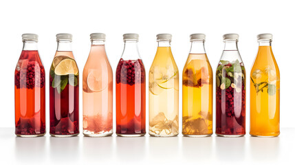 Bottle of colourful kombucha drink.