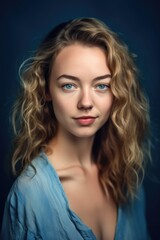 Sticker - portrait of a beautiful young woman posing in against a blue background