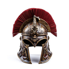 Roman army helmet and gladiator isolated on white background. Its design is based on the duty of the military that wears it.