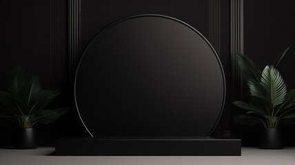 Wall Mural - black round arch podium pedestal presentation of a new product studio sale on black friday