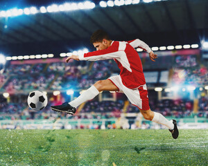 Wall Mural - Football scene with competing soccer players at the stadium