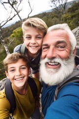 Sticker - shot of a father and his son taking selfies together while on a hike