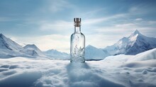  A Bottle Of Water Sitting On Top Of A Snow Covered Ground.  Generative Ai