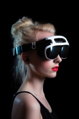 Canvas Print - studio shot of an attractive young woman wearing futuristic glasses against a dark background