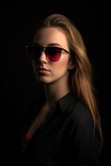 Wall Mural - studio shot of a beautiful young woman wearing sunglasses against a dark background