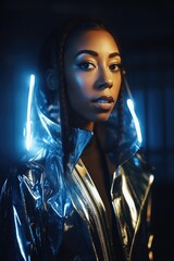 Sticker - shot of a beautiful young woman wearing a futuristic outfit