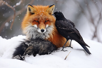 Wall Mural - fox and raven