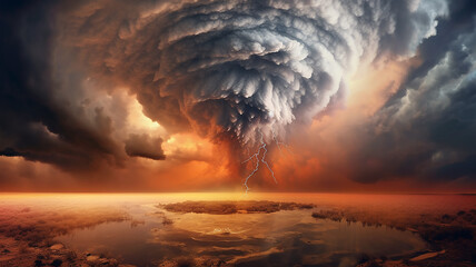 Wall Mural - tornado disaster sunset bright colors meteorology.