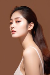 Wall Mural - Beautiful young asian woman with clean fresh skin, beauty natural skin, Cosmetology. cosmetic concept. Generative ai 