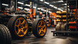 Tires in a tire store, Spare tire car, Seasonal tire change, Car maintenance and service center.Generative ai