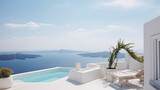 Fototapeta Niebo - Greek island house overlooking the Aegean Sea 