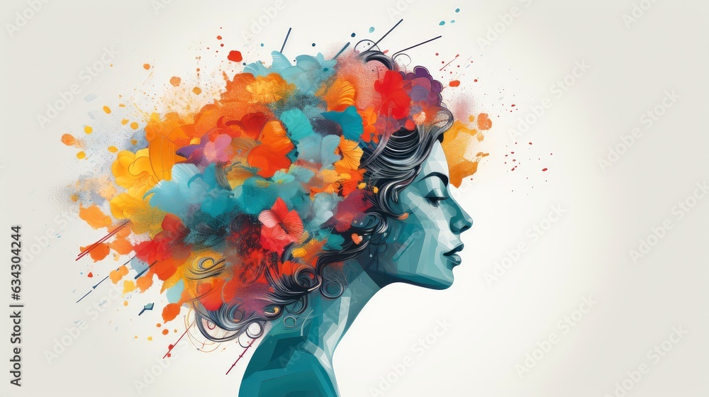 Abstract profile of a human head and consciousness with physical and ...