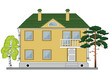 Vector illustration of the small nice building and tree