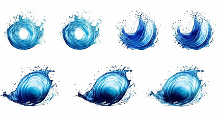 Wall Mural - set of whirlpools blue water on a white background.