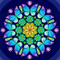 Wall Mural - Mandala flower shape with a mix of colors