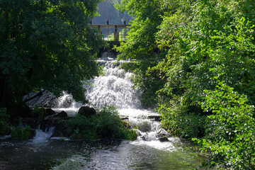 Poster - Lock on Orvanne river in Moret-Loing-et-Orvanne village. French Gatinais Regional Nature Park