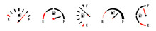 Set Of Fuel Indicator Vector Icons. Car Panel. Level Petrol And Diesel On Car. Control Panel. Measurement Dial.